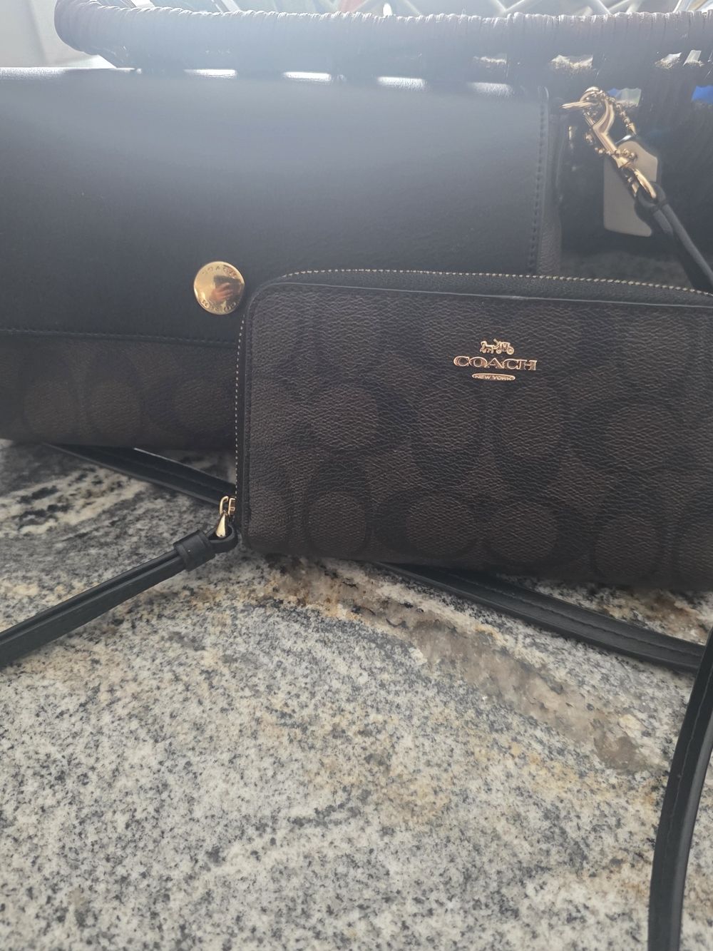 COACH Black Signature Crossbody Wallet Set